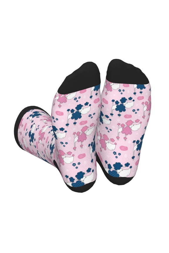 Cartoon Poodle Dog Print Crew Socks for Men and Women, Men's Soft Moisture-wicking Sock