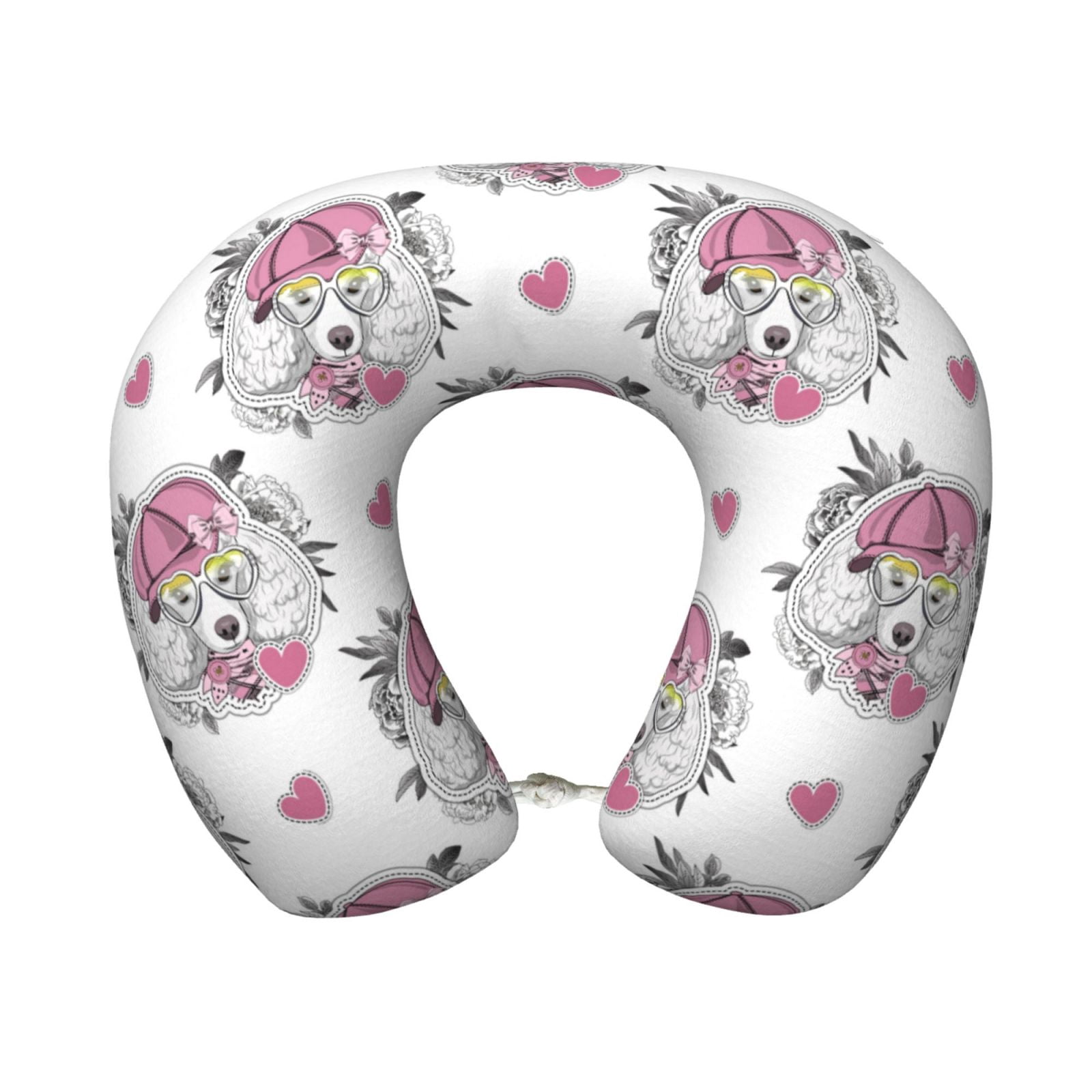 Xecao Cartoon Poodle Dog Print Memory Foam Cervical Neck Pillow Versatile U-Shaped Pillows for Home,Office,Camping,Travelling,Soft Washable Cover