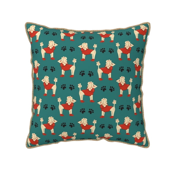 Xecao Cartoon Poodle Dog Print Soft Velvet Decorative Throw Pillow Covers, Square Cushion Cases for Bed, Sofa, Living Room, Car, and Indoor Outdoor Use-16"x16"