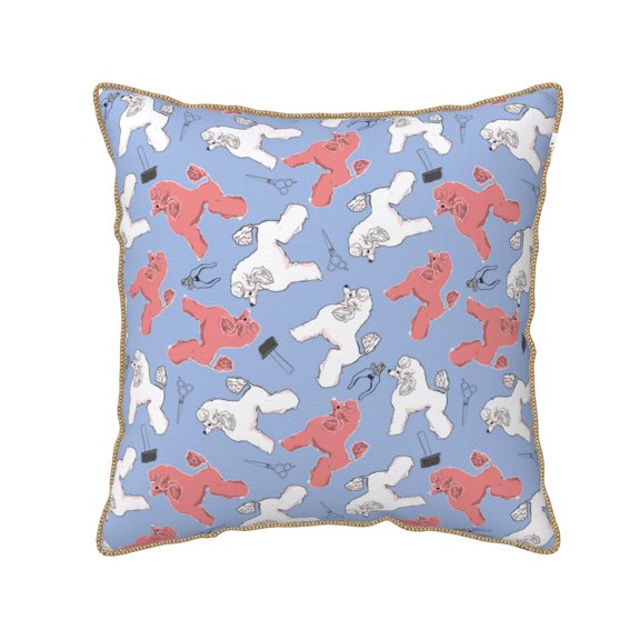 Xecao Cartoon Poodle Dog Print Soft Velvet Decorative Throw Pillow Covers, Square Cushion Cases for Bed, Sofa, Living Room, Car, and Indoor Outdoor Use-16"x16"