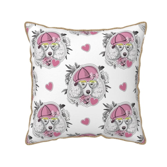 Xecao Cartoon Poodle Dog Print Soft Velvet Decorative Throw Pillow Covers, Square Cushion Cases for Bed, Sofa, Living Room, Car, and Indoor Outdoor Use-18"x18"