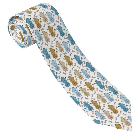 Xecao Cartoon Poodle Dog Print Tie For Men Necktie Woven Jacquard Neck Ties,Classic Men's Tie