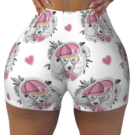 Xecao Cartoon Poodle Dog Print Workout Shorts for Women Soft Smooth Gym Yoga Scrunch Active Tennis Workout Running Shorts