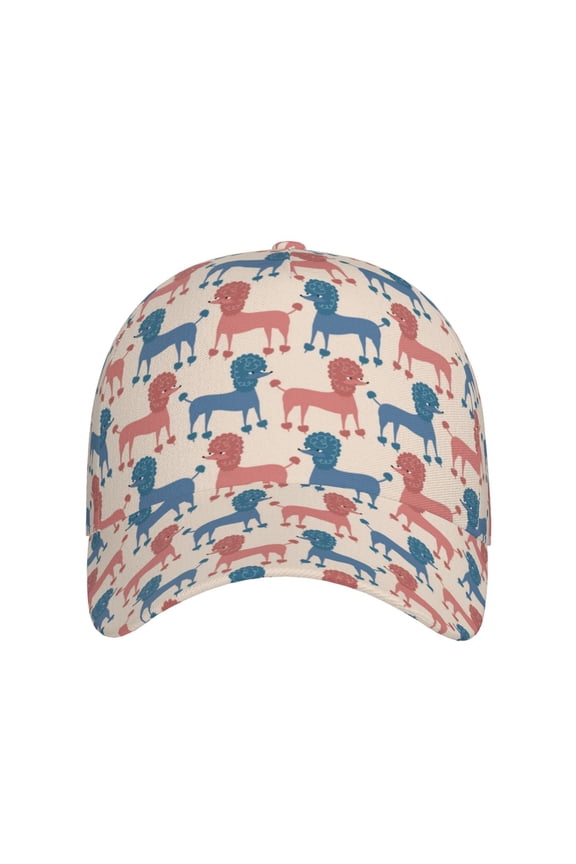 Cartoon Poodle Dog for Baseball Cap: Unisex, crafted from classic polyester twill fabric, featuring a soft unconstructed design