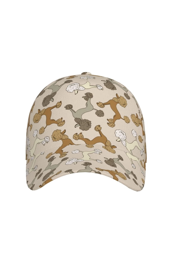 Cartoon Poodle Dog for Baseball Cap: Unisex, crafted from classic polyester twill fabric, featuring a soft unconstructed design