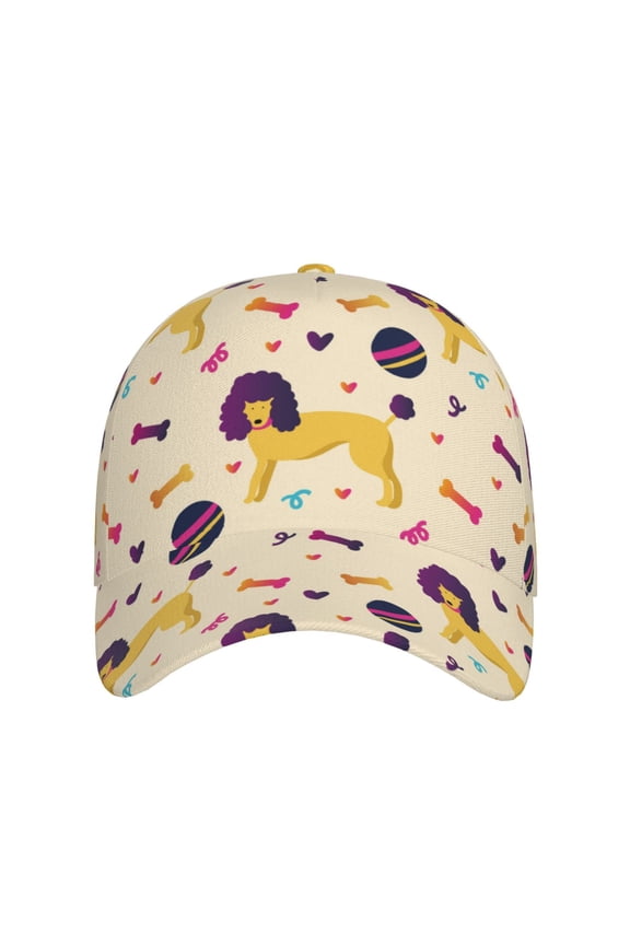 Cartoon Poodle Dog for Baseball Cap: Unisex, crafted from classic polyester twill fabric, featuring a soft unconstructed design