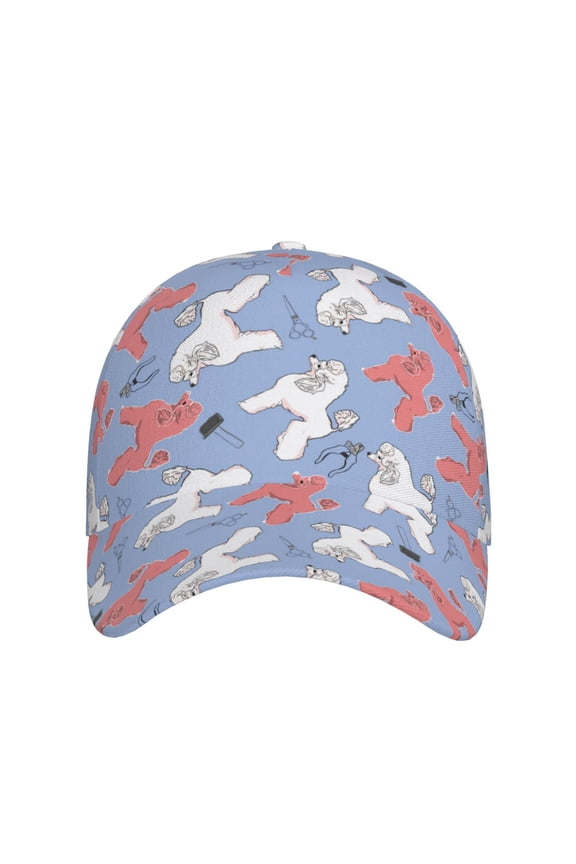 Cartoon Poodle Dog for Baseball Cap: Unisex, crafted from classic polyester twill fabric, featuring a soft unconstructed design