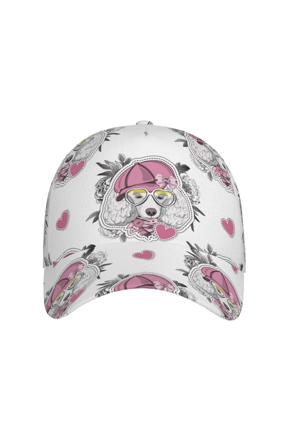 Cartoon Poodle Dog for Baseball Cap: Unisex, crafted from classic polyester twill fabric, featuring a soft unconstructed design