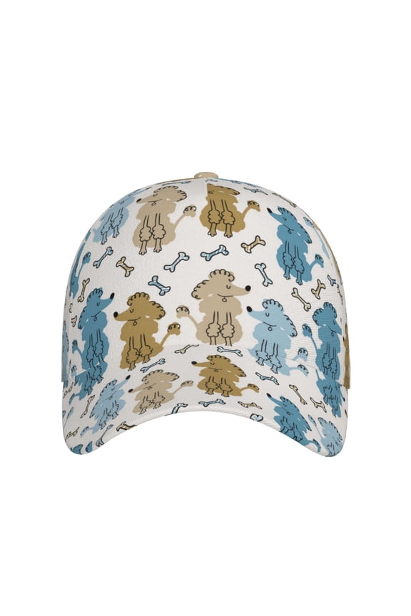 Cartoon Poodle Dog for Baseball Cap: Unisex, crafted from classic polyester twill fabric, featuring a soft unconstructed design