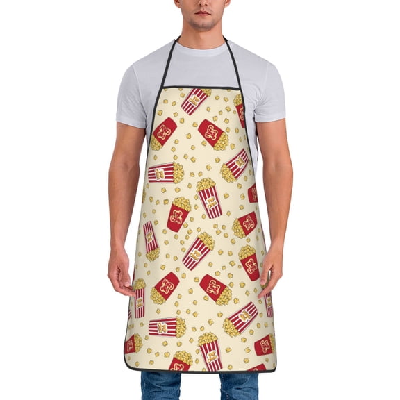 Xecao Cartoon Popcorn Print Funny BBQ Chef Aprons for Men Women,Adjustable Kitchen Cooking Aprons with Pocket Waterproof Oil Proof No Pilling Fading