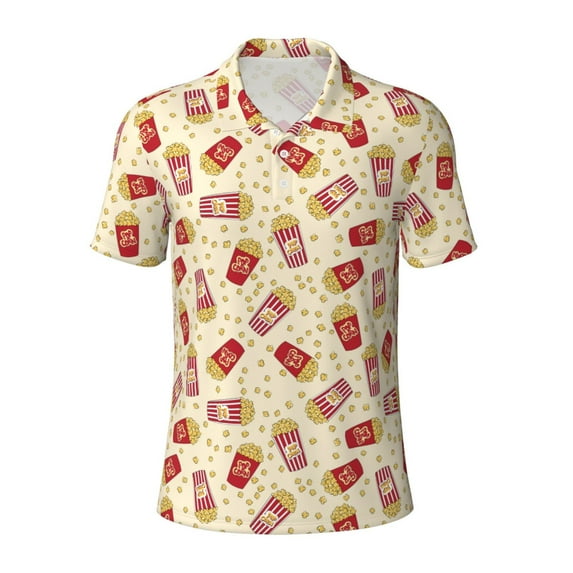 Xecao Cartoon Popcorn for Mens' Casual Short Sleeve Button-Down Polo Shirts for a Classic Golf Look