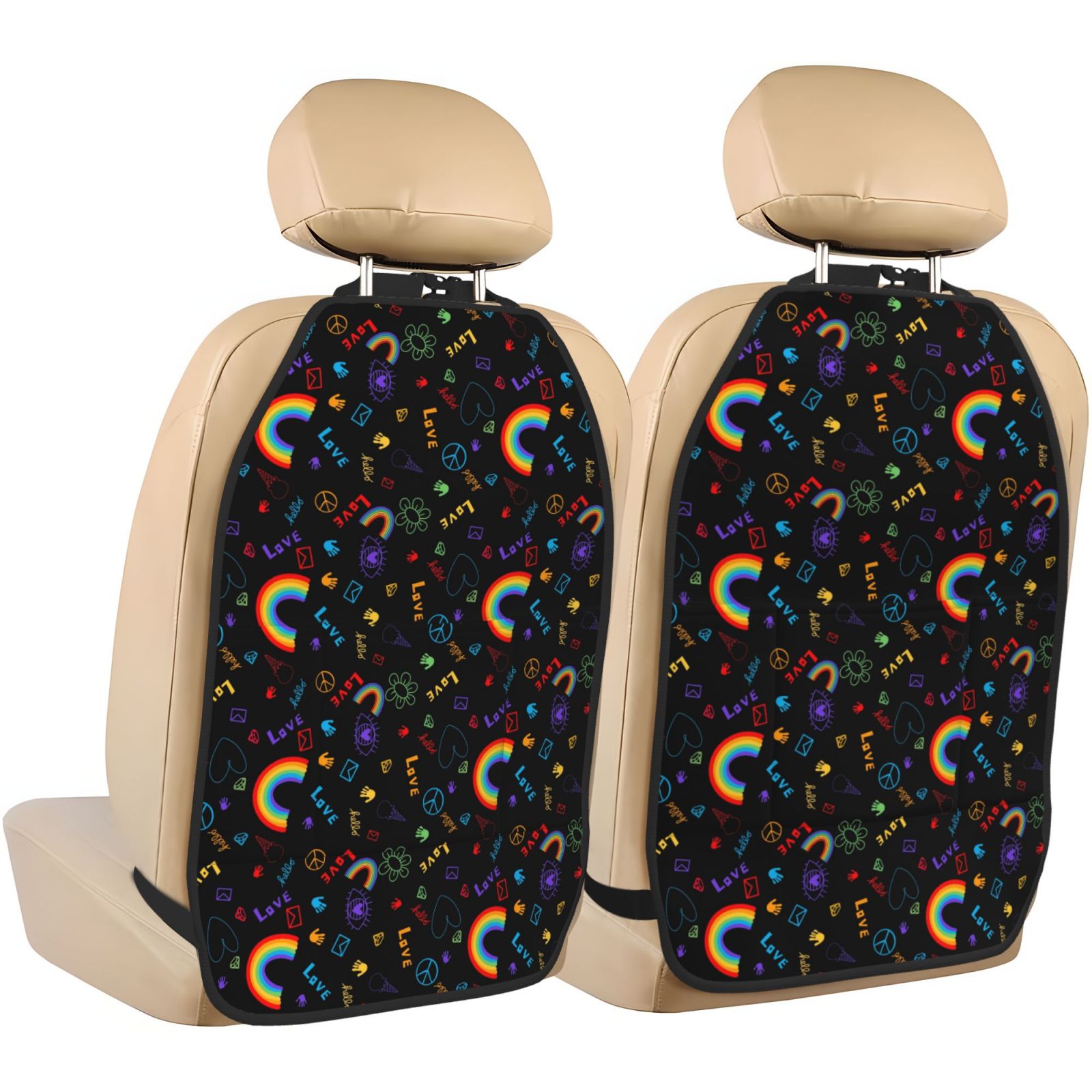 Xecao Cartoon Pride Lgbt Pattern Car Seat Back Protector 2 Pack Large Capacity Pocket, Kick Mats Back Seat Protector