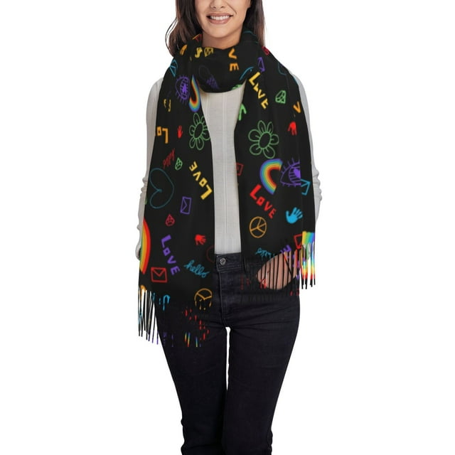 Xecao Cartoon Pride Lgbt Pattern Womens Winter Scarf Fall Scarf Oversized Large Scarf for Women Warm Shawl Wrap