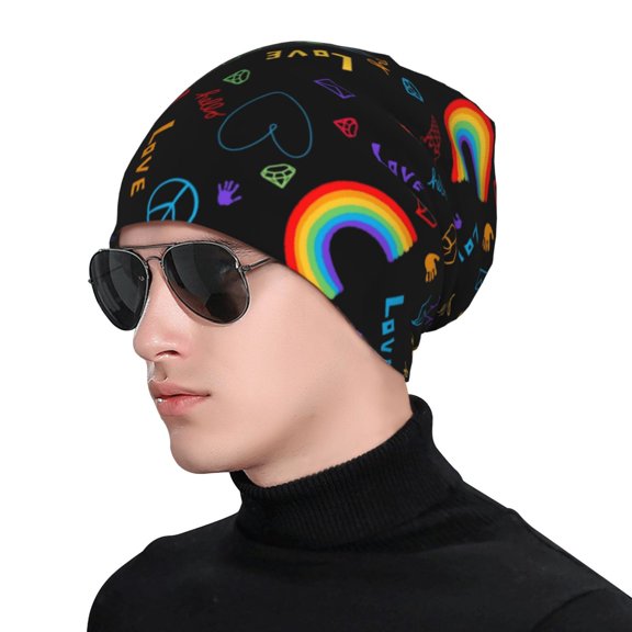 Xecao Cartoon Pride Lgbt Print Beanie Knitted Hat for Men Women, Winter Fashion Knit Cuffed Caps Unisex