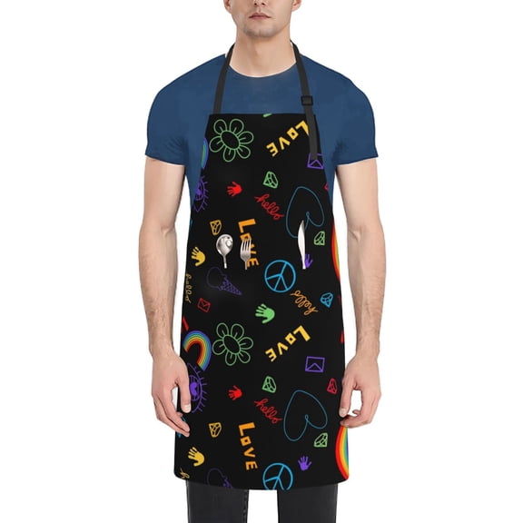 Xecao Cartoon Pride Lgbt Print Kitchen Cooking Aprons, Waterproof Adjustable Bib Aprons with 2 Pockets for Women Men Chef