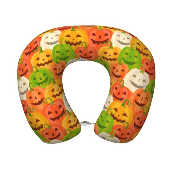 Xecao Cartoon Pumpkins Print Memory Foam Cervical Neck Pillow Versatile U-Shaped Pillows for Home,Office,Camping,Travelling,Soft Washable Cover