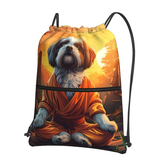 Xecao Cartoon Puppy Sunset for Drawstring Bags,Pull String Backpack Bags,String Bag Sackpack
