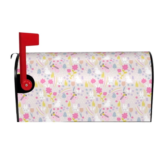 Xecao Cartoon Rabbit And Butterfly for Mailbox Cover with Magnetic Strips, Waterproof and Sunscreen, Adds a Decorative Touch to Your Garden Yard.