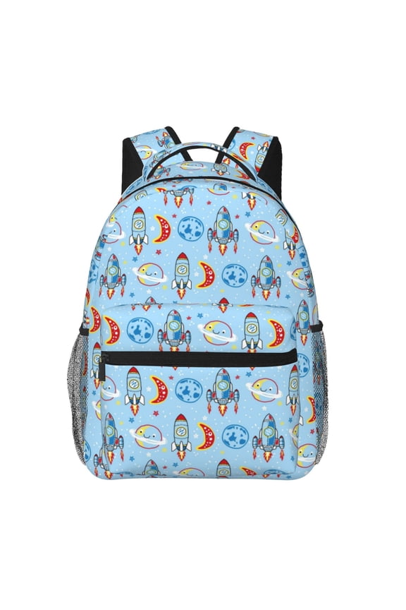 Cartoon Rocket With Space Backpack, a stylish and functional choice for both men and women, is the perfect basic bookbag for college, work, or travel