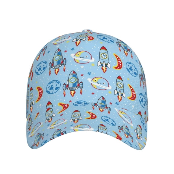 Xecao Cartoon Rocket With Space for Baseball Cap: Unisex, crafted from classic polyester twill fabric, featuring a soft unconstructed design