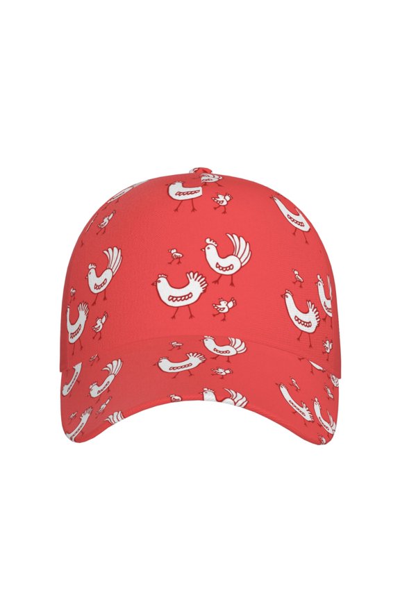Cartoon Rooster for Baseball Cap: Unisex, crafted from classic polyester twill fabric, featuring a soft unconstructed design