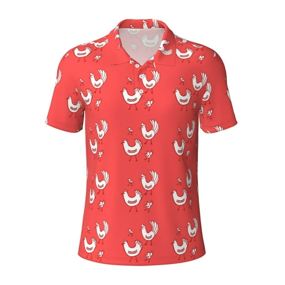 Xecao Cartoon Rooster for Mens' Casual Short Sleeve Button-Down Polo Shirts for a Classic Golf Look