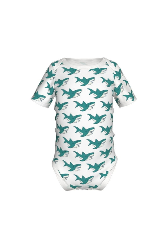 Cartoon Shark Pattern Baby Climbing Bodysuit Short Sleeve Onesie Unisex 0-12 Months Baby Shirt Newborn Outfits Crotch snap design-6 Months