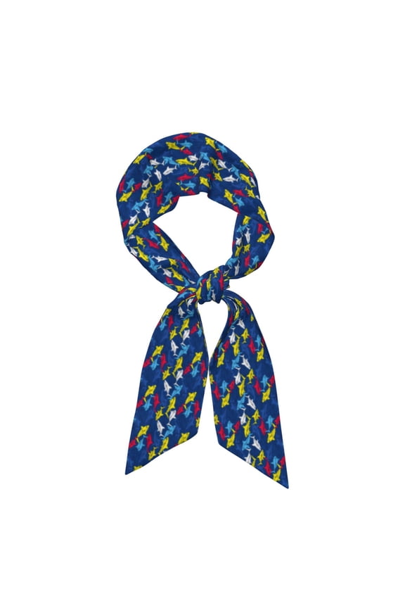 Cartoon Shark Pattern Large Satin Head Scarf - Satin Hair Scarves Silk Bandana Scarf Headscarf Silk Feeling Scarf for Women