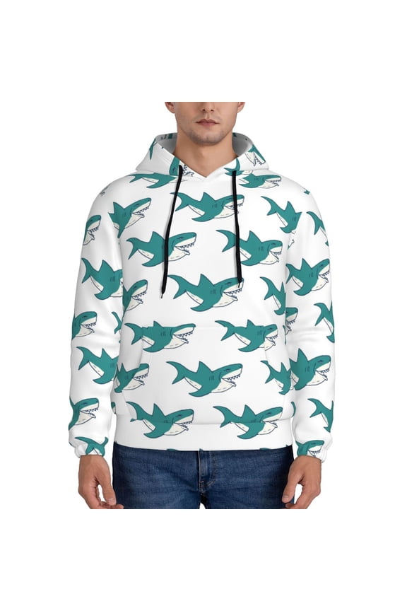 Cartoon Shark Pattern Men's Adult Pullover Hoodie,Hooded Sweatshirt-Large