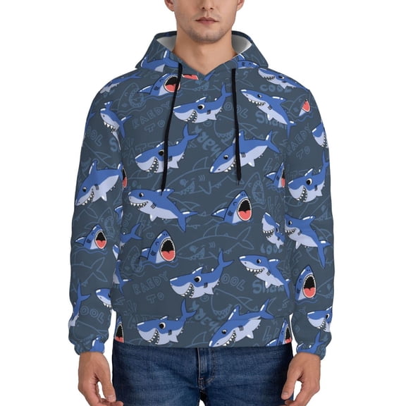 Xecao Cartoon Shark Pattern Men's Adult Pullover Hoodie,Hooded Sweatshirt-XX-Large