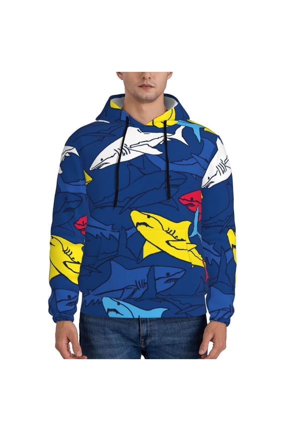 Cartoon Shark Pattern Men's Adult Pullover Hoodie,Hooded Sweatshirt-XX-Large