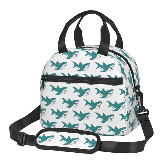 Xecao Cartoon Shark Print Insulated Lunch Box, Lunch Cags Lunch Bag Featuring An Adjustable Shoulder Strap