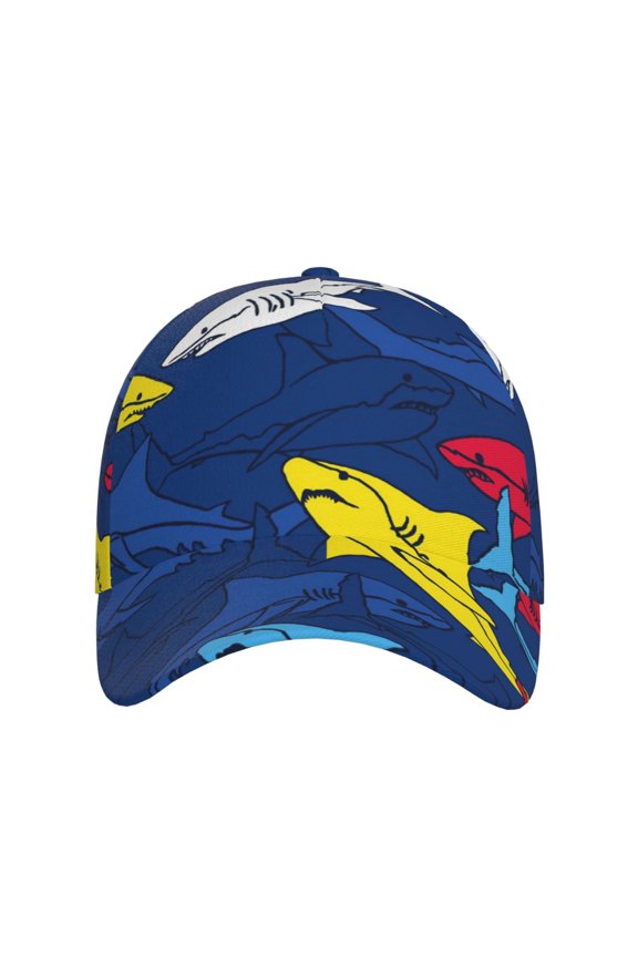 Cartoon Shark for Baseball Cap: Unisex, crafted from classic polyester twill fabric, featuring a soft unconstructed design