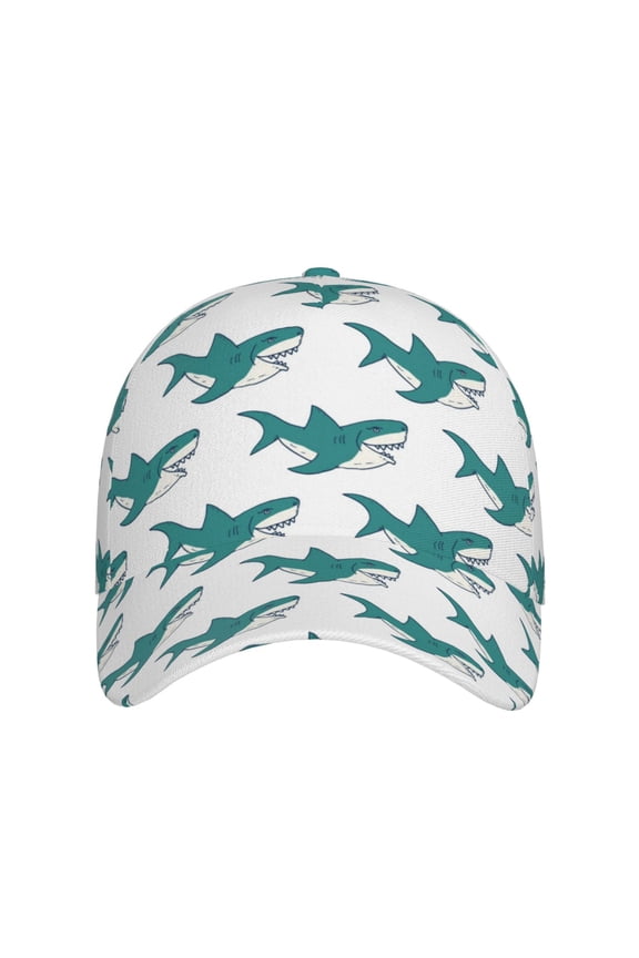 Cartoon Shark for Baseball Cap: Unisex, crafted from classic polyester twill fabric, featuring a soft unconstructed design