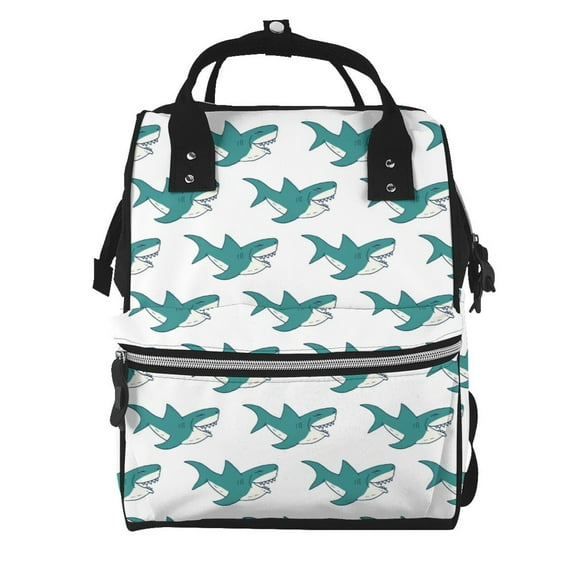 Xecao Cartoon Shark print Large Capacity Nappy Bag is a multi-functional waterproof travel backpack, perfect as a nursing bag or mummy backpack for women
