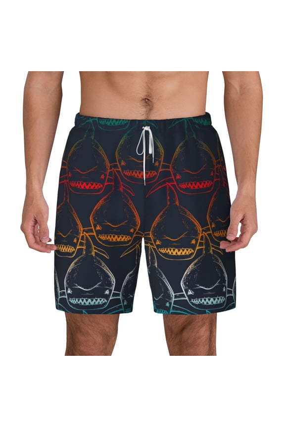 Cartoon Sharks for Men's Swimming Trunks Swim Trunks Quick Dry Swim Shorts with Mesh Lining Funny Swimwear Bathing Suits