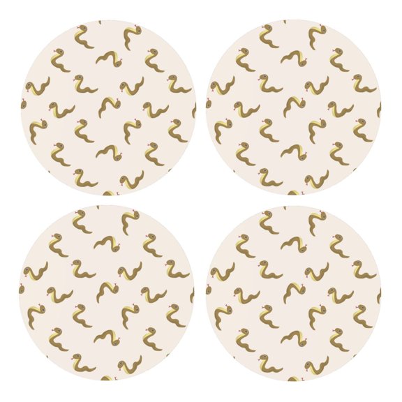 Xecao Cartoon Snake for MDF Cork Coaster 4 Pcs,Drink Coasters,Suit for House Warming Gifts New Home ,Coffee Table Decor-Round Shape