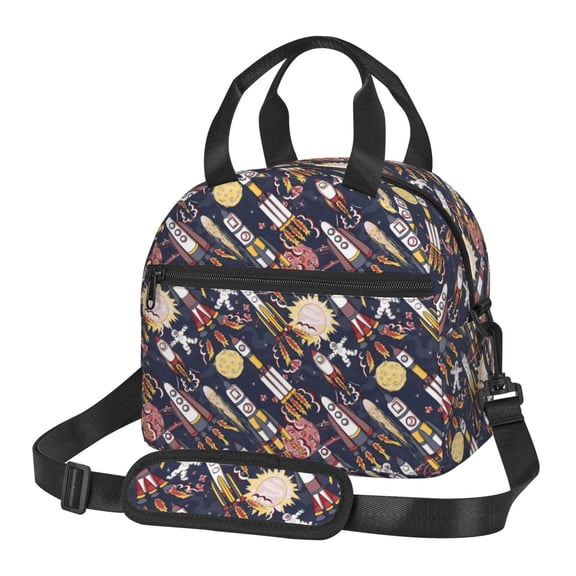 Xecao Cartoon Space 1 Print Insulated Lunch Box, Lunch Cags Lunch Bag Featuring An Adjustable Shoulder Strap