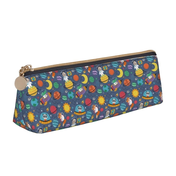 Xecao Cartoon Space Print Leather Pencil Case -Stationery Bag Pen Holder for Work & Office