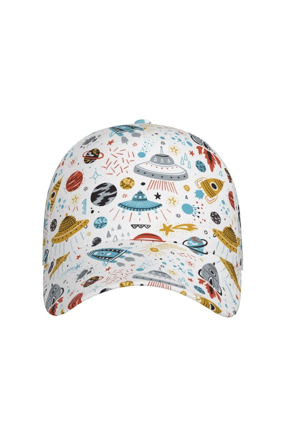 Cartoon Space for Baseball Cap: Unisex, crafted from classic polyester twill fabric, featuring a soft unconstructed design
