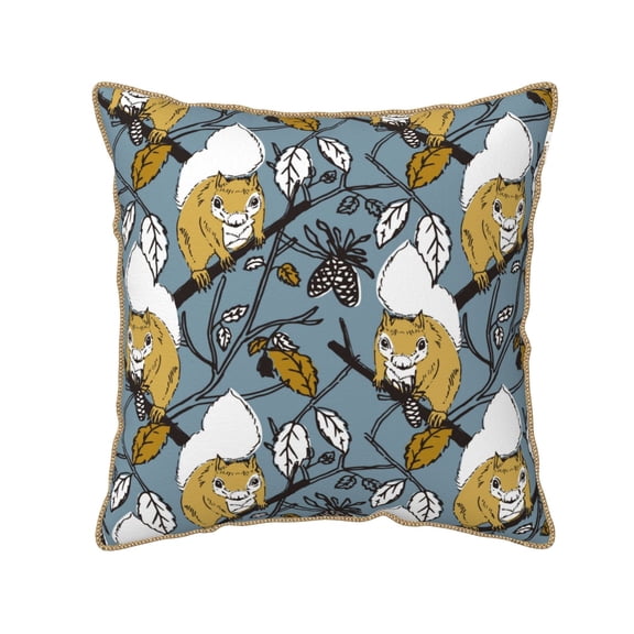 Xecao Cartoon Squirrel on Branch Print Soft Velvet Decorative Throw Pillow Covers, Square Cushion Cases for Bed, Sofa, Living Room, Car, and Indoor Outdoor Use-20"x20"