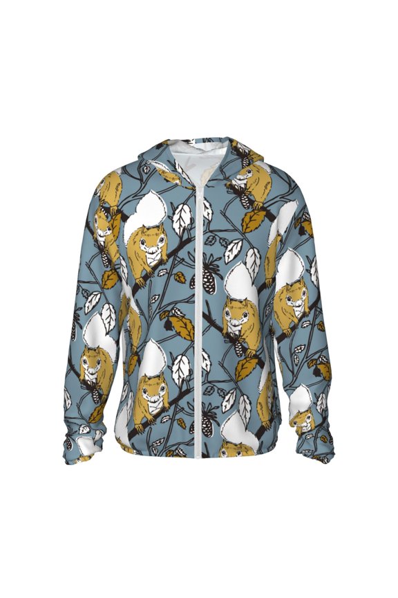 Cartoon Squirrel on Branch for Sun Shirt-A lightweight, Hoodie-Style Long-Sleeve UV Protection Garment Designed for Other Outdoor Activities. -Large