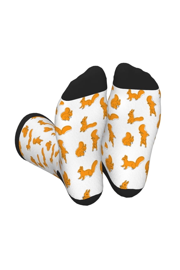 Cartoon Squirrel Print Crew Socks for Men and Women, Men's Soft Moisture-wicking Sock