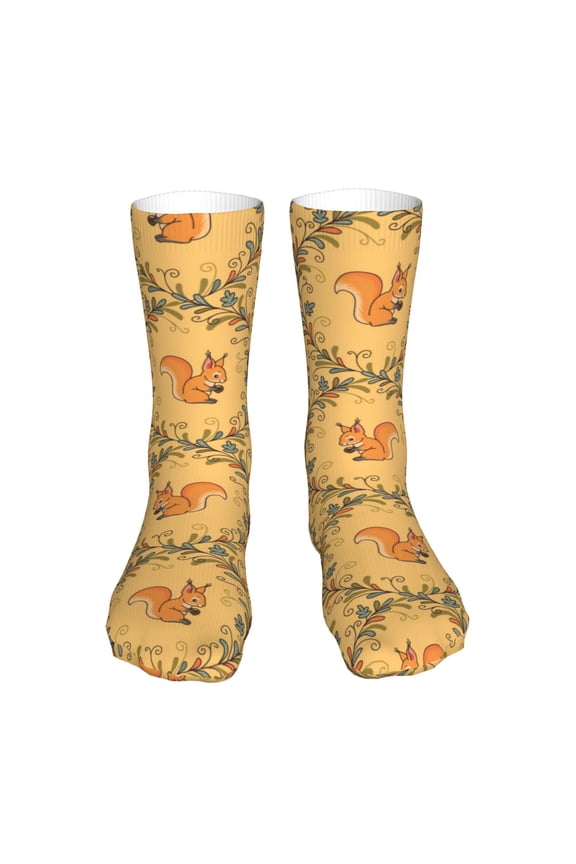 Cartoon Squirrel Print Fashion No Heel Casual Crew Socks Cushioned Breathable for Men Women - Moisture wicking,Not easy to fade Suitable for daily