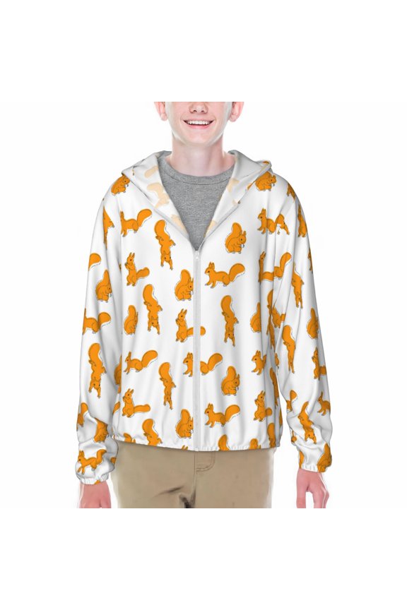 Cartoon Squirrel Print Fishing Shirts for teenager Long Sleeve UV Sun Protection Hoodie with Zipper Outdoor Hiking Shirts-X-Large