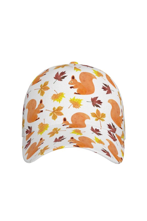 Cartoon Squirrel for Baseball Cap: Unisex, crafted from classic polyester twill fabric, featuring a soft unconstructed design