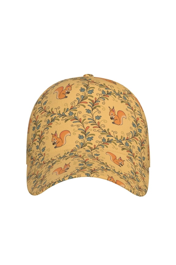 Cartoon Squirrel for Baseball Cap: Unisex, crafted from classic polyester twill fabric, featuring a soft unconstructed design