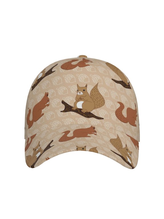 Cartoon Squirrel for Baseball Cap: Unisex, crafted from classic polyester twill fabric, featuring a soft unconstructed design
