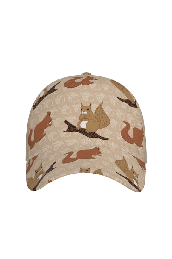 Cartoon Squirrel for Baseball Cap: Unisex, crafted from classic polyester twill fabric, featuring a soft unconstructed design