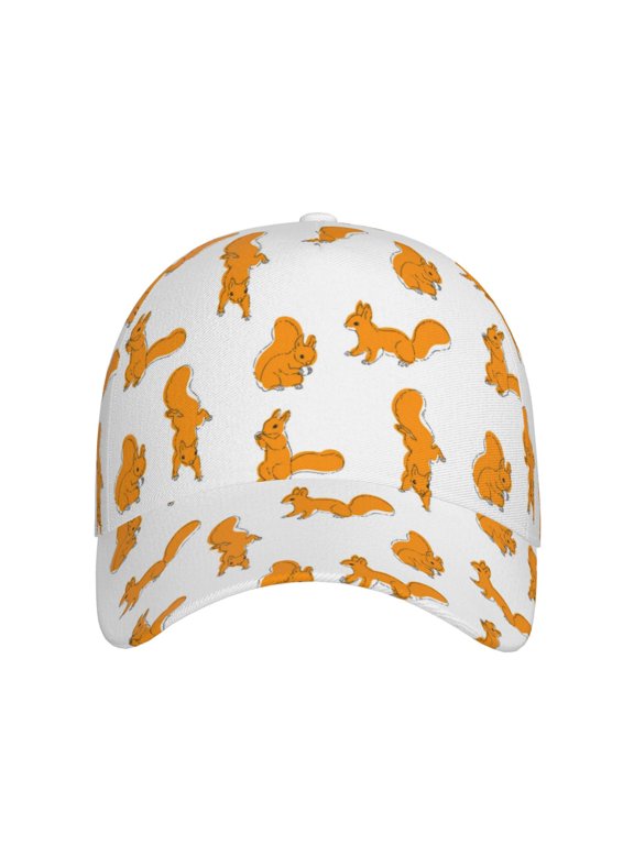 Cartoon Squirrel for Baseball Cap: Unisex, crafted from classic polyester twill fabric, featuring a soft unconstructed design